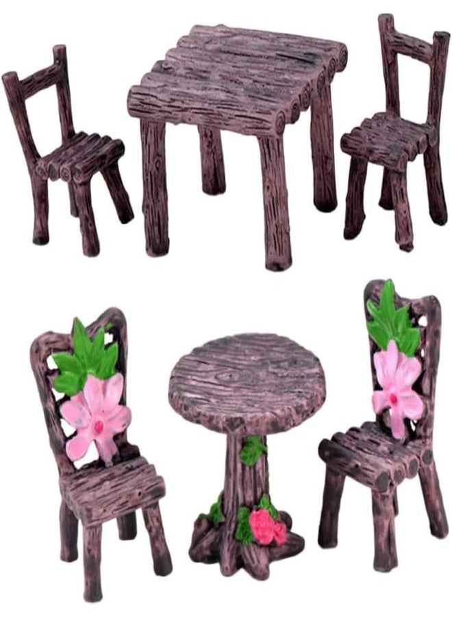 Tiosen Miniature Furniture Set, Mini Table and Chairs, Wooden Garden Decor for Tiny Houses, Micro Landscape Accessories (A-1) - Image 2
